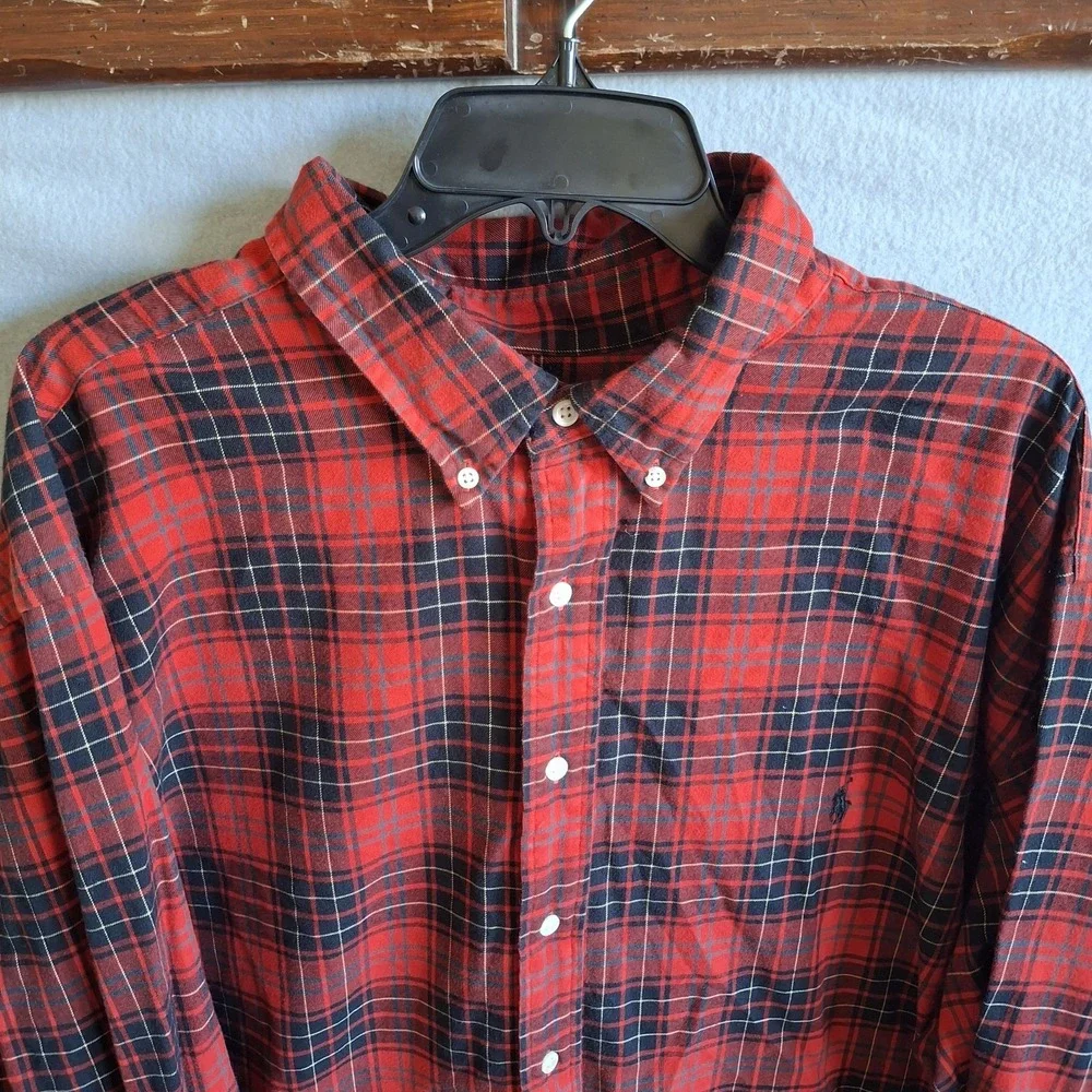 Polo Ralph Lauren Performance Flannel Mens 3XB Shirt Red Plaid Tartan Lumberjack